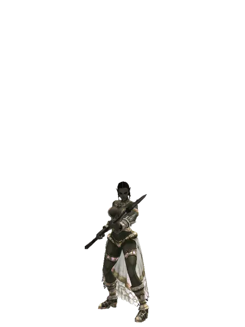 Winged Spear on a female Orc fighter, front view