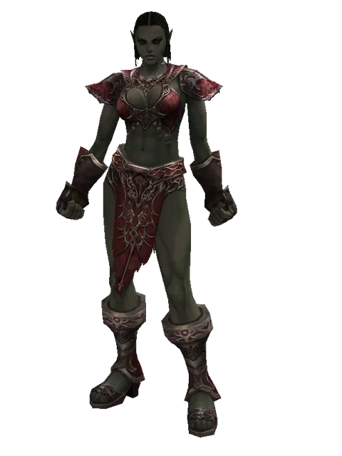 Set of Doom on a female Orc fighter, front view