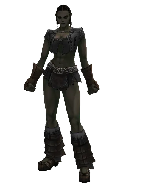 Elven (robe) on a female Orc fighter, front view