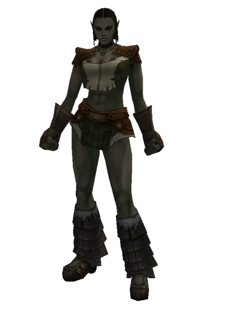 Feriotic (robe) on a female Orc fighter, front view