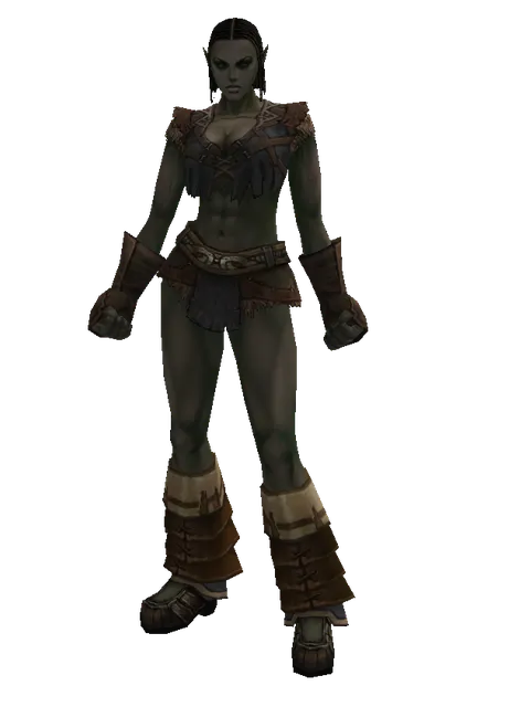 Leather (robe) on a female Orc fighter, front view