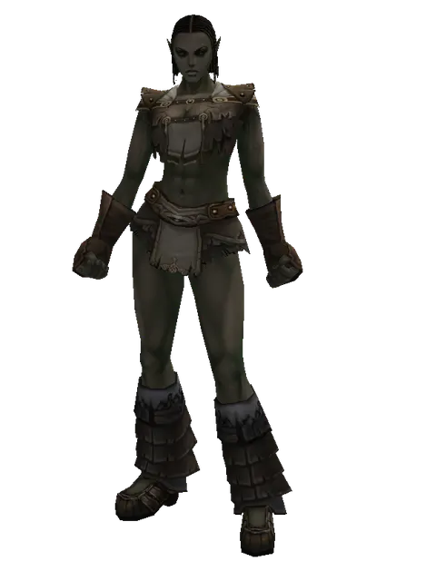 White (robe) on a female Orc fighter, front view
