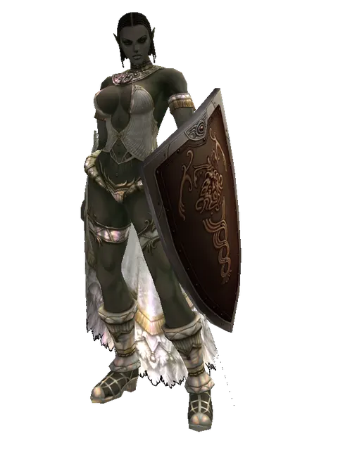 Brigandine Shield on a female Orc fighter, front view