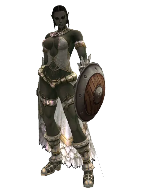 Buckler on a female Orc fighter, front view