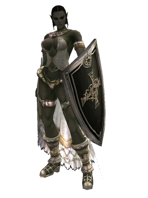 Dark Crystal Shield on a female Orc fighter, front view