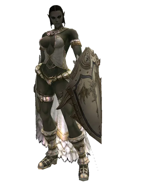 Full Plate Shield on a female Orc fighter, front view