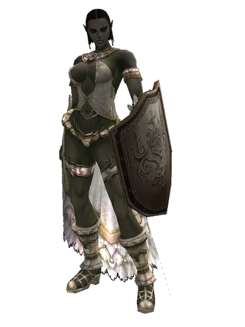 Plate Shield on a female Orc fighter, front view