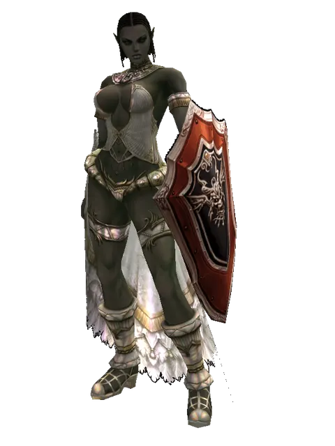 Shield of Nightmare on a female Orc fighter, front view