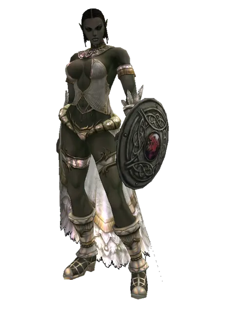 Shield of Pledge on a female Orc fighter, front view