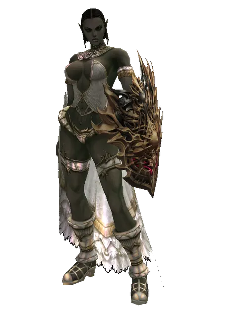 Vesper Shield on a female Orc fighter, front view