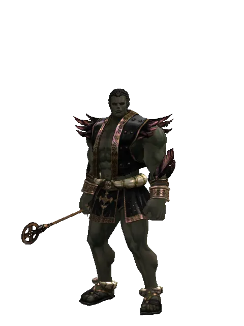 Apprentice's Rod on a male Orc fighter, front view