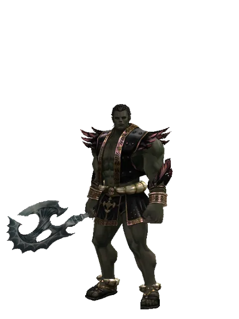 Art of Battle Axe on a male Orc fighter, front view