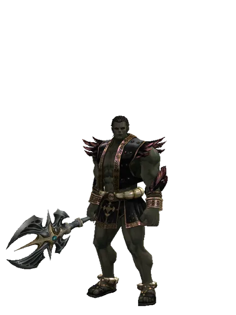 Barakiel's Axe on a male Orc fighter, front view