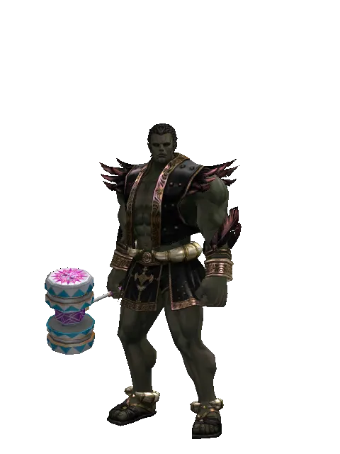 Blue Clown Hammer on a male Orc fighter, front view