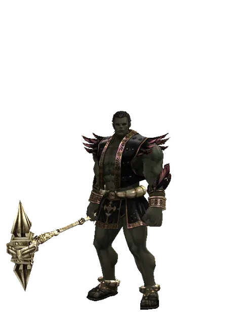 Dwarven War Hammer on a male Orc fighter, front view