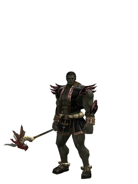 Flaming Dragon Skull on a male Orc fighter, front view