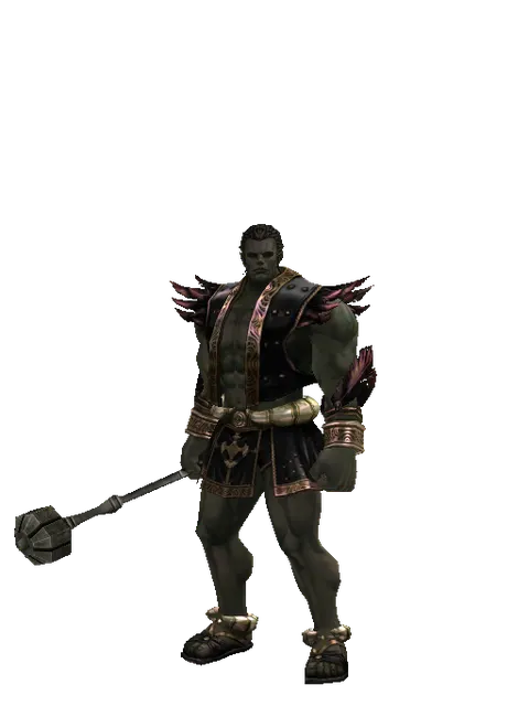 Flanged Mace on a male Orc fighter, front view