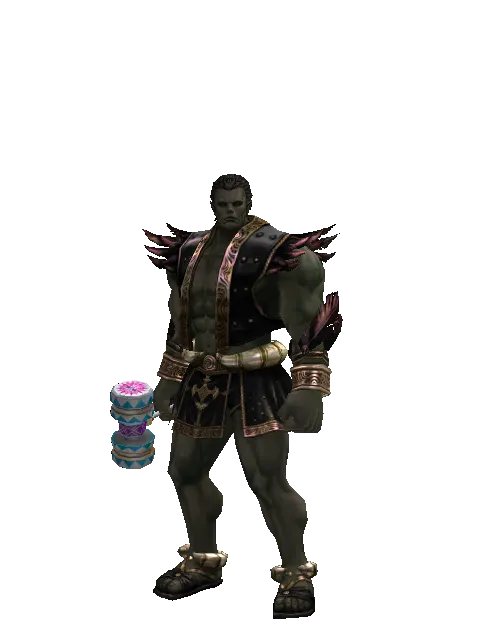 Small Blue Clown Hammer on a male Orc fighter, front view