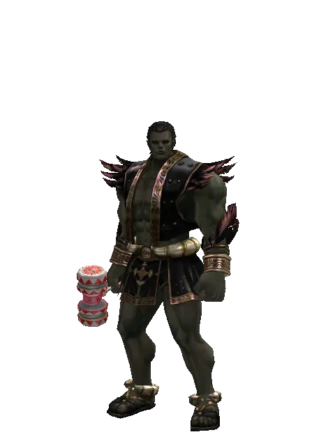 Small Red Clown Hammer on a male Orc fighter, front view