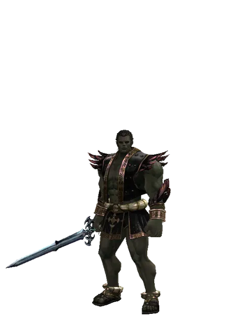 Caliburs on a male Orc fighter, front view