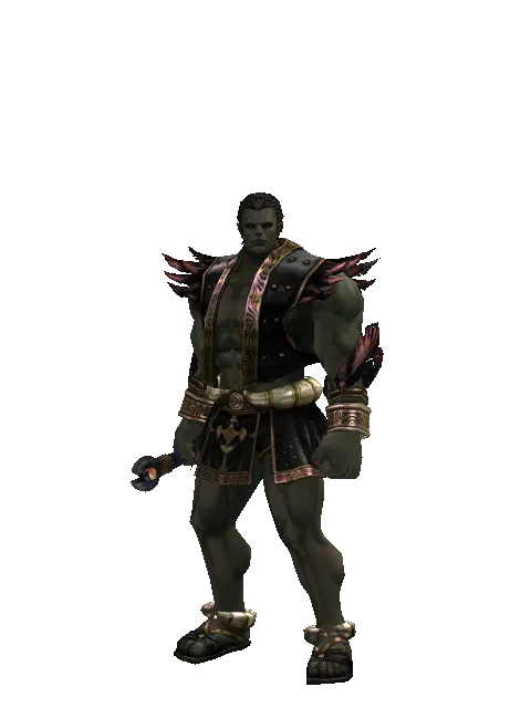 Golem Transformation Stick on a male Orc fighter, front view