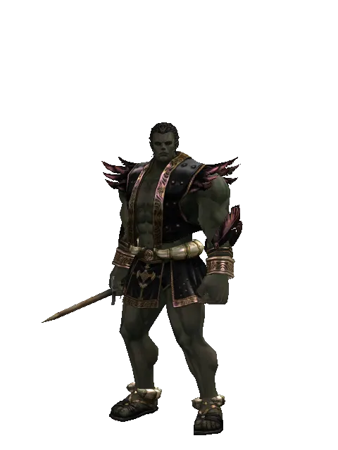 Handmade Sword on a male Orc fighter, front view