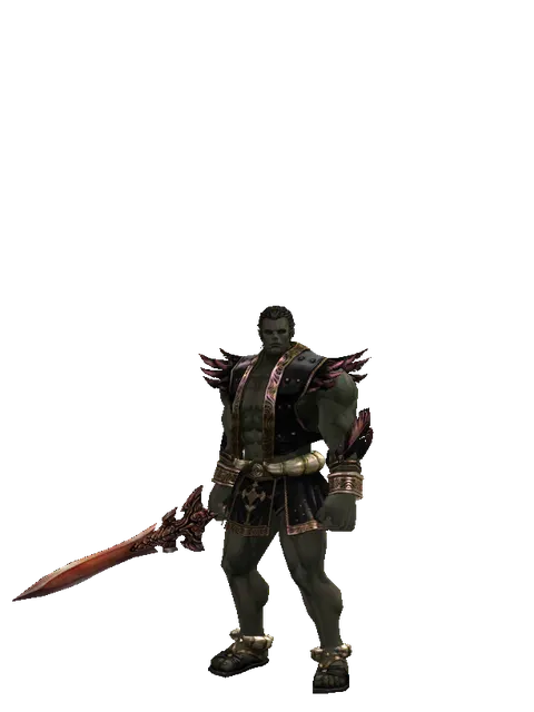 Homunkulus's Sword on a male Orc fighter, front view