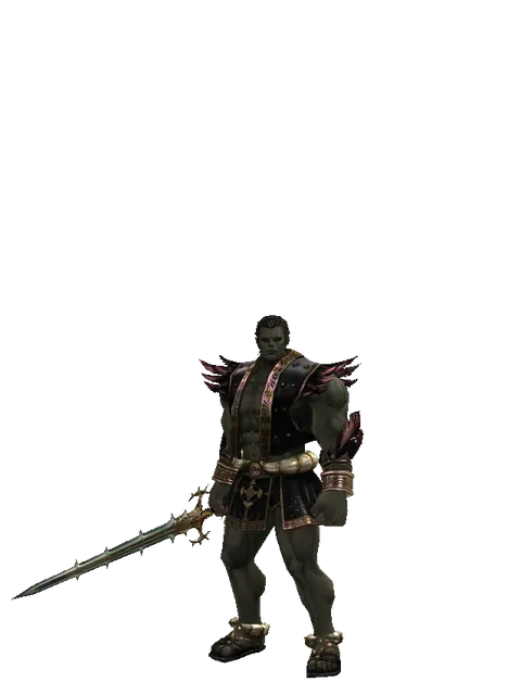 Icarus Sawsword on a male Orc fighter, front view
