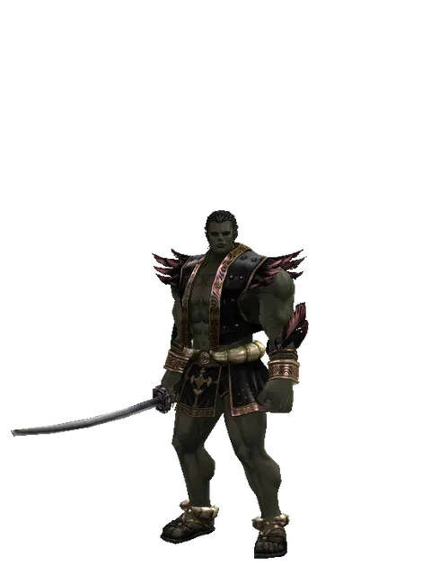 Katana on a male Orc fighter, front view