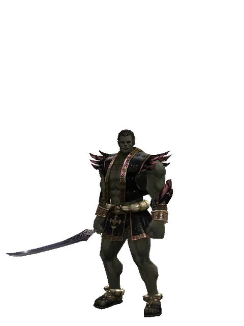 Mysterious Sword on a male Orc fighter, front view