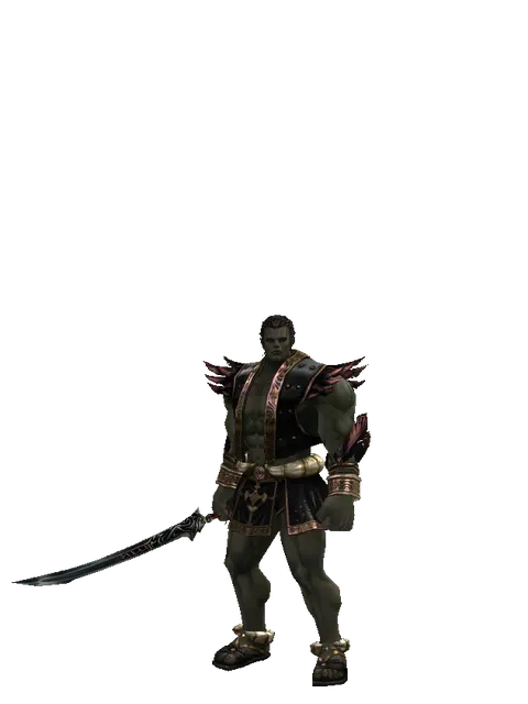 Samurai Longsword on a male Orc fighter, front view
