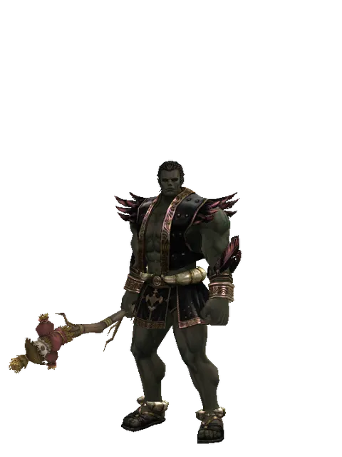Scarecrow Transformation Stick on a male Orc fighter, front view