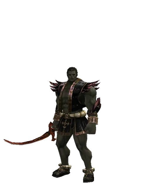Shamshir on a male Orc fighter, front view