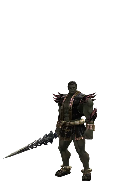 Sword of Damascus on a male Orc fighter, front view