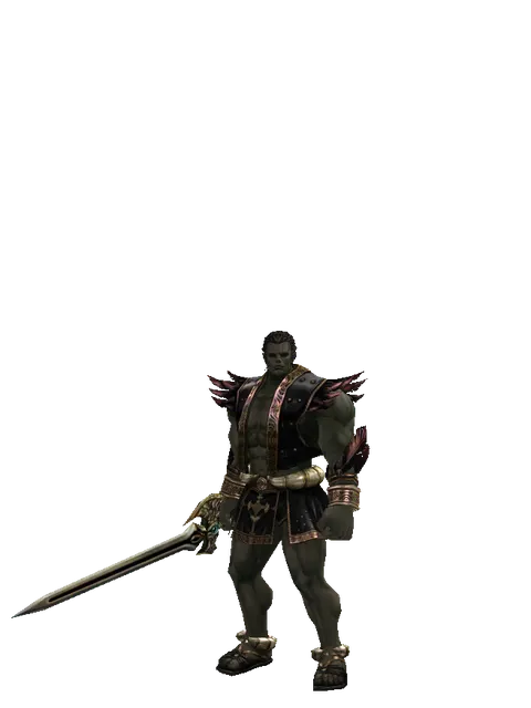 Sword of Delusion on a male Orc fighter, front view