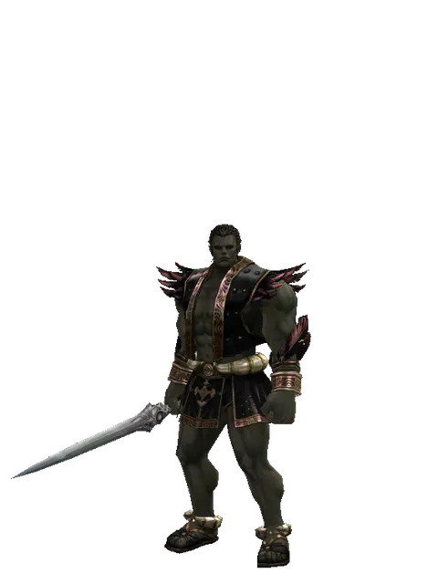 Sword of Magic Fog on a male Orc fighter, front view