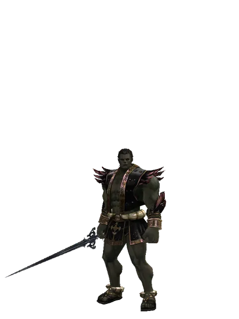 Sword of Miracles on a male Orc fighter, front view