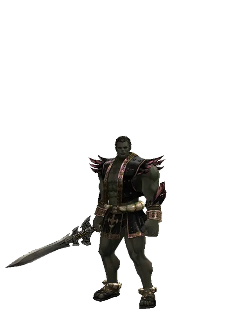 Sword of Whispering Death on a male Orc fighter, front view