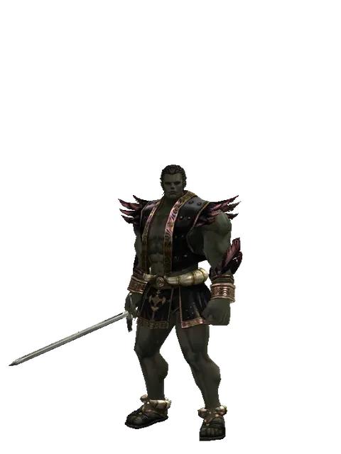 Traveler's Bastard Sword on a male Orc fighter, front view