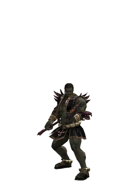 Demon's Staff on a male Orc fighter, front view