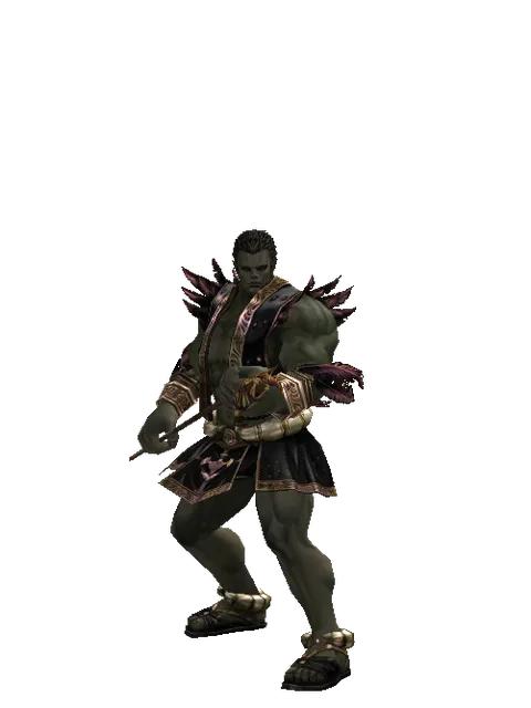 Goat Head Staff on a male Orc fighter, front view
