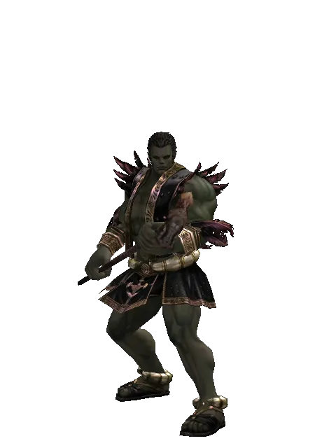 Red Sunset Staff on a male Orc fighter, front view