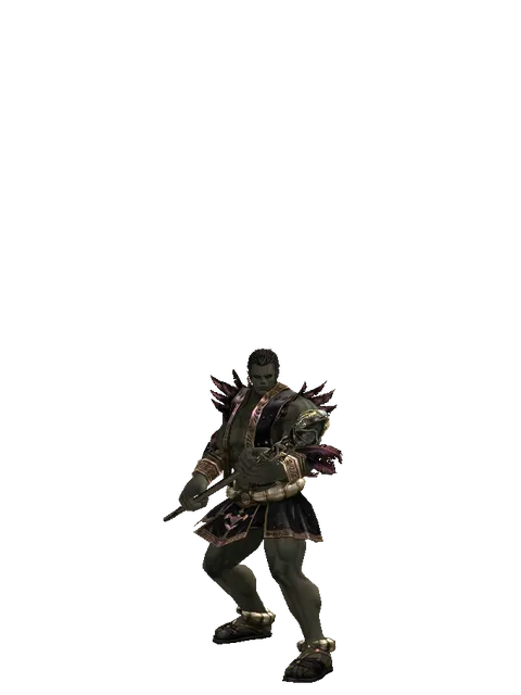 Staff of Evil Spirits on a male Orc fighter, front view