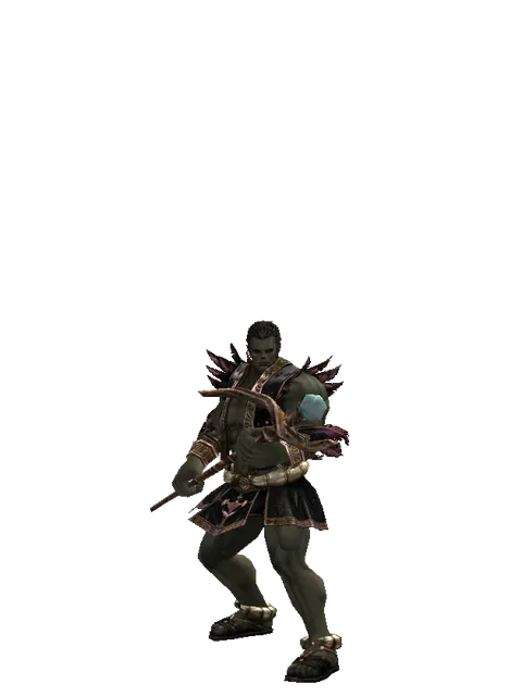 Traveler's Staff on a male Orc fighter, front view