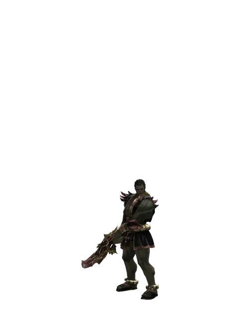 Demonic Sword Zariche on a male Orc fighter, front view