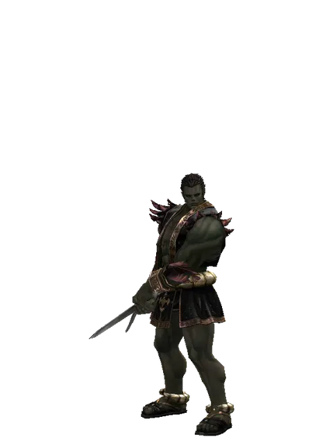 Red Sunset Sword on a male Orc fighter, front view
