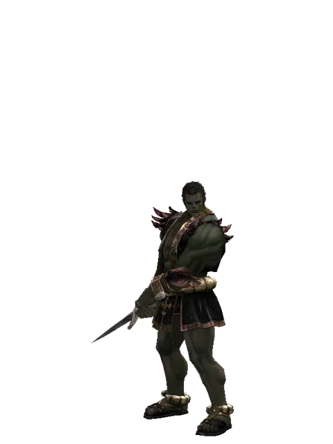 Zweihander on a male Orc fighter, front view