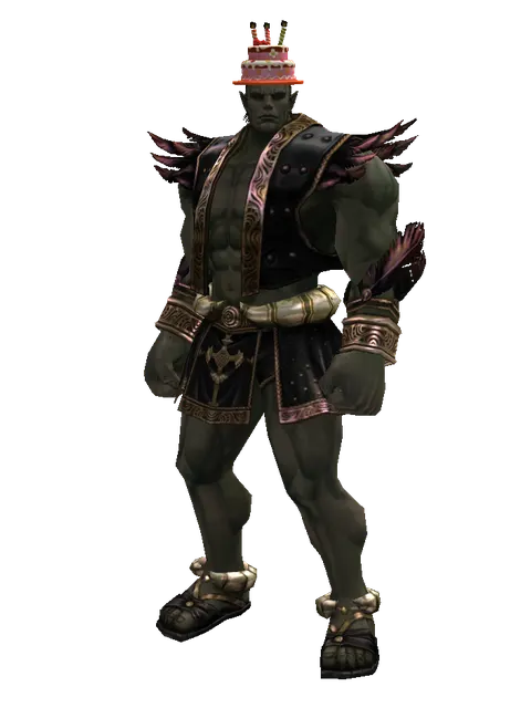 Birthday Hat on a male Orc fighter, front view