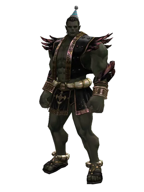 Blue Party Hat on a male Orc fighter, front view
