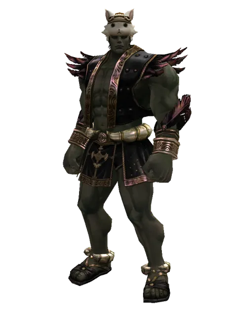Cat the Cat Hat (?) on a male Orc fighter, front view